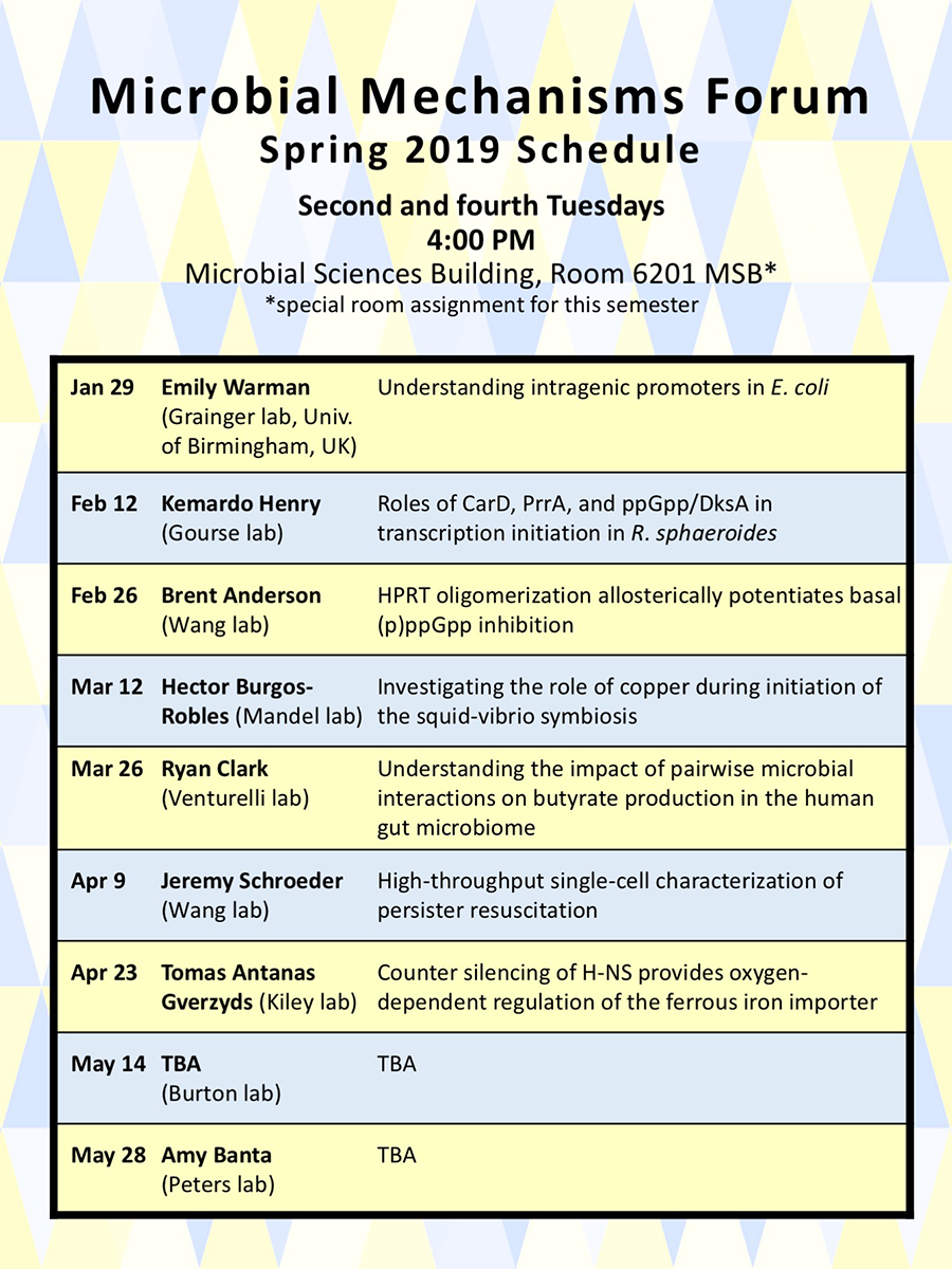 image of Microbial Mechanisms Forum 2019 spring semester schedule